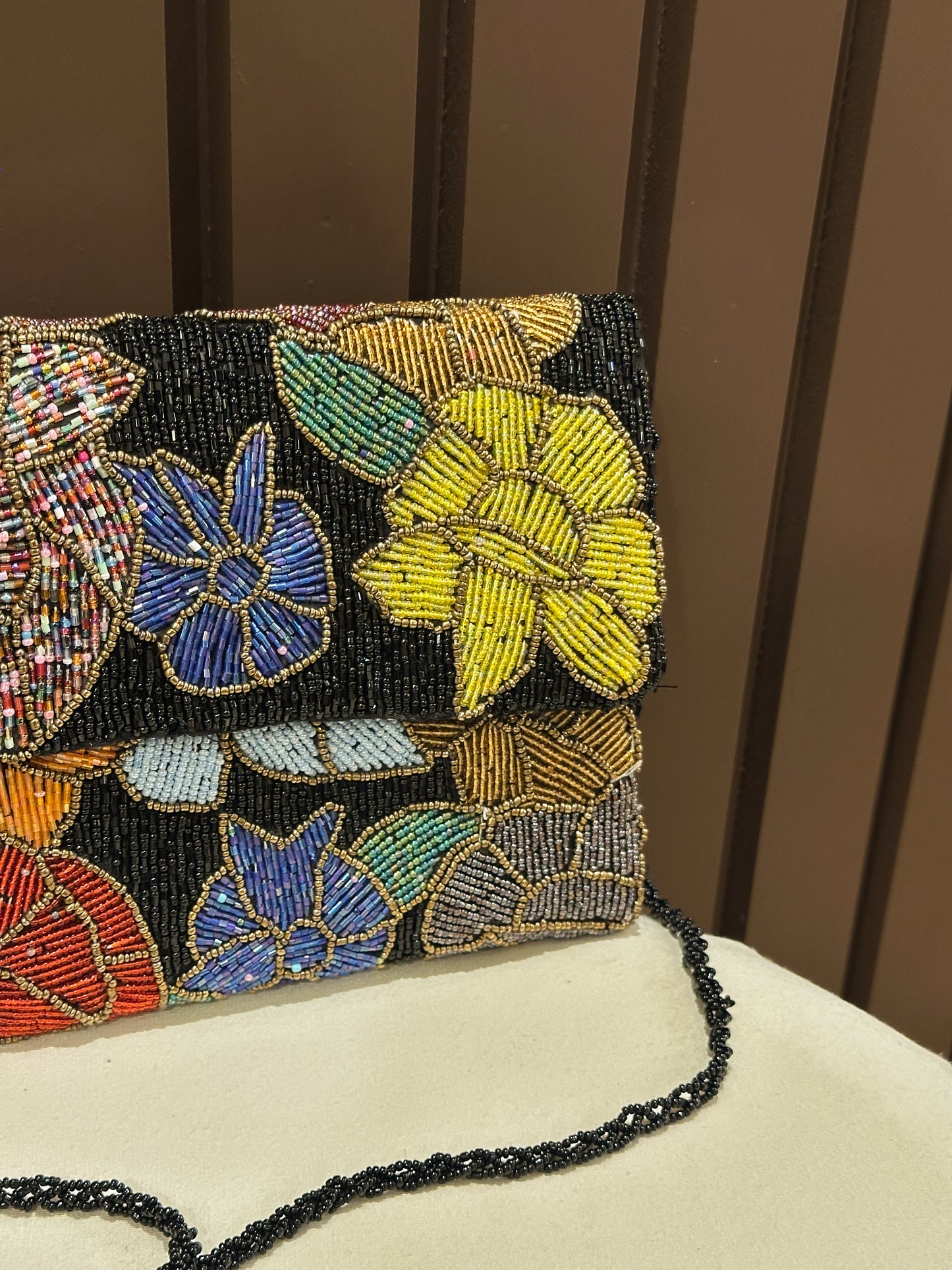 Black Midnight Floral Multicolour Handcrafted Black Beaded Clutch | Amal Ayub