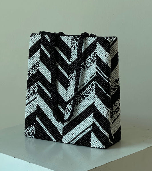 Black and white beaded designer clutch