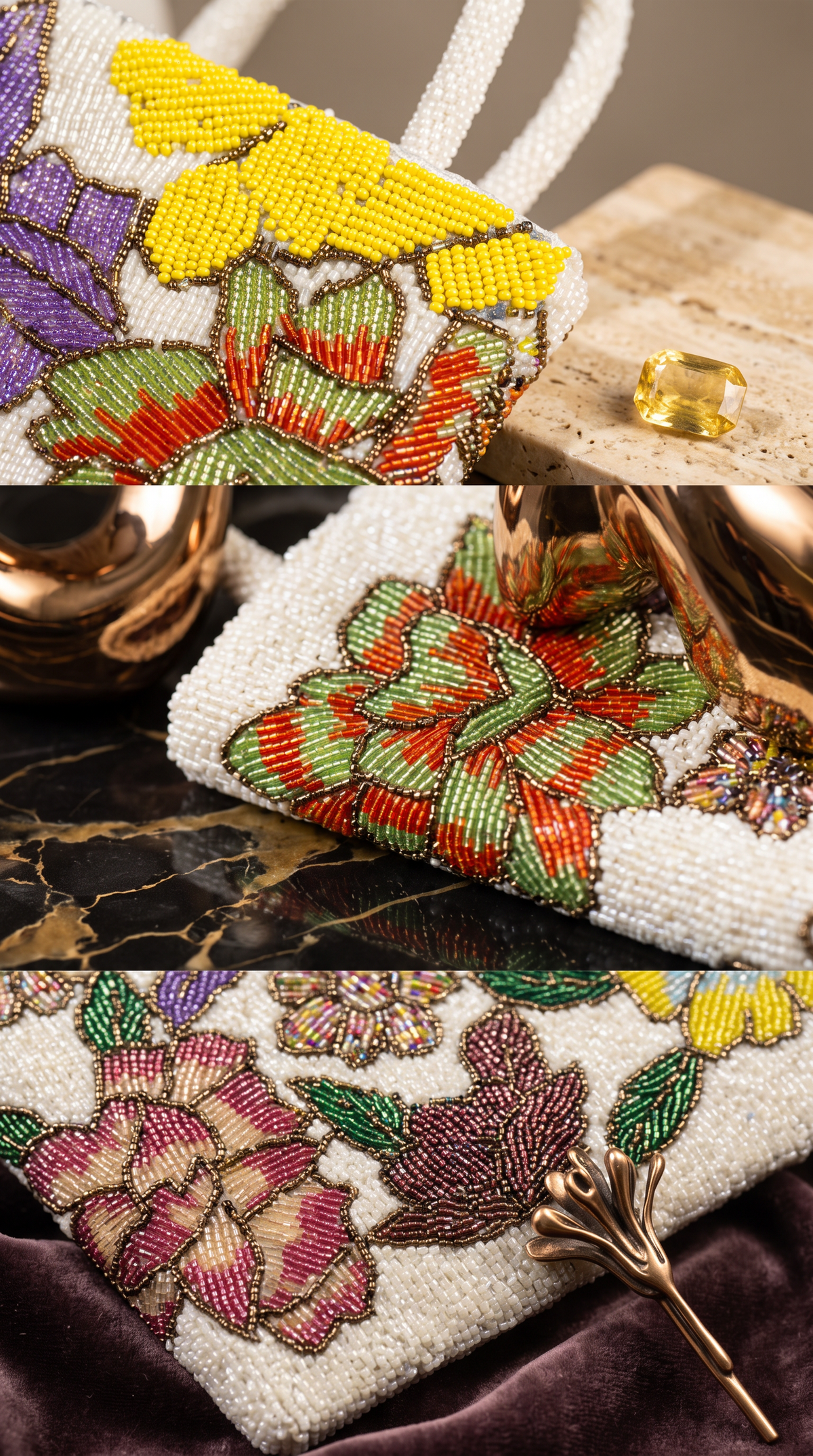 Beaded Garden Bloom HandBag – Ivory Multicolor | Amal Ayub