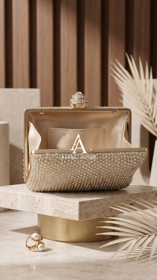 Swarovski Golden Evening Clutch Bag | Bridal & Party Clutch – Amal Ayub