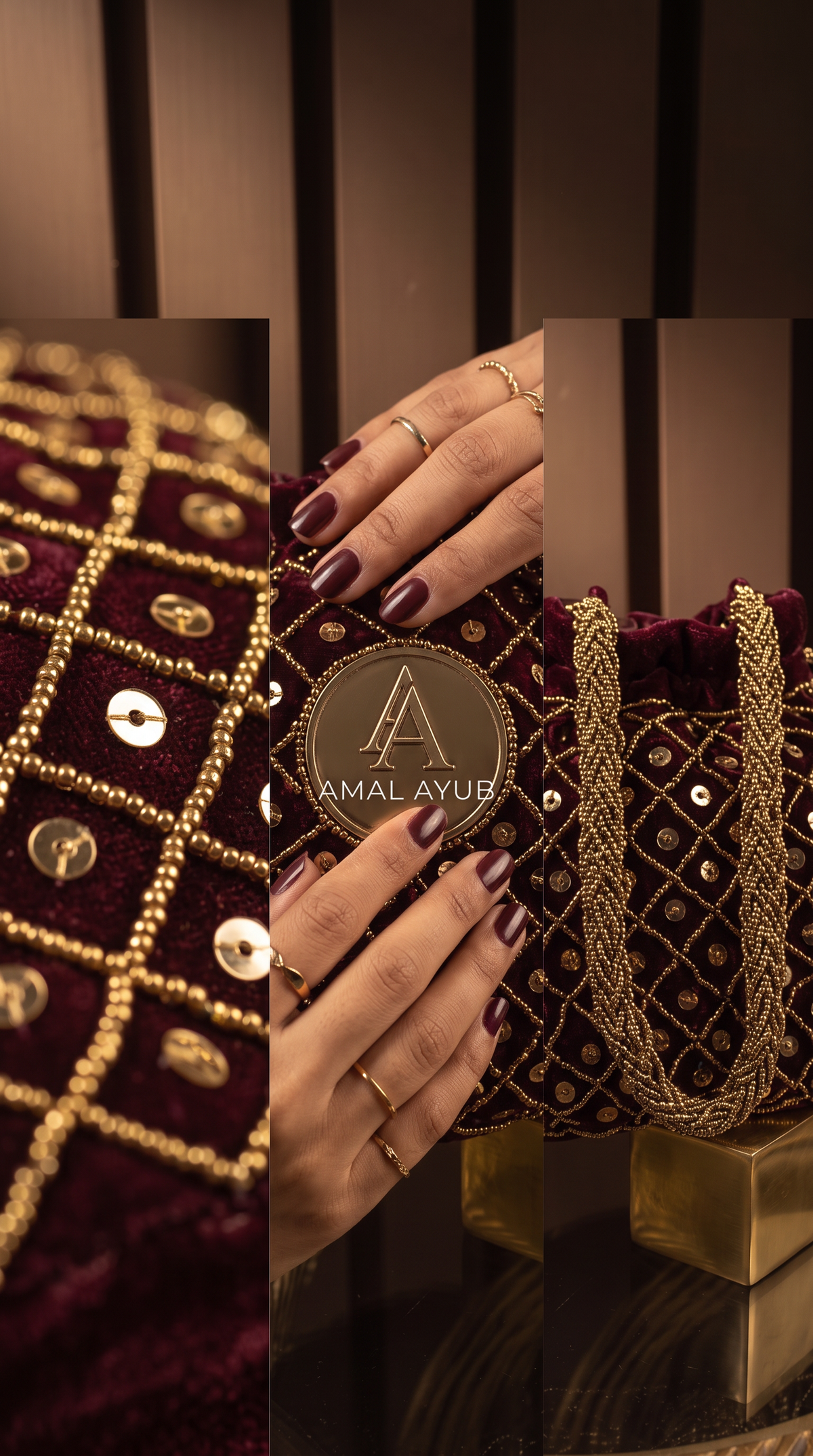 Maroon and Gold Sequin Handmade Potli | Weddings and Potli’s