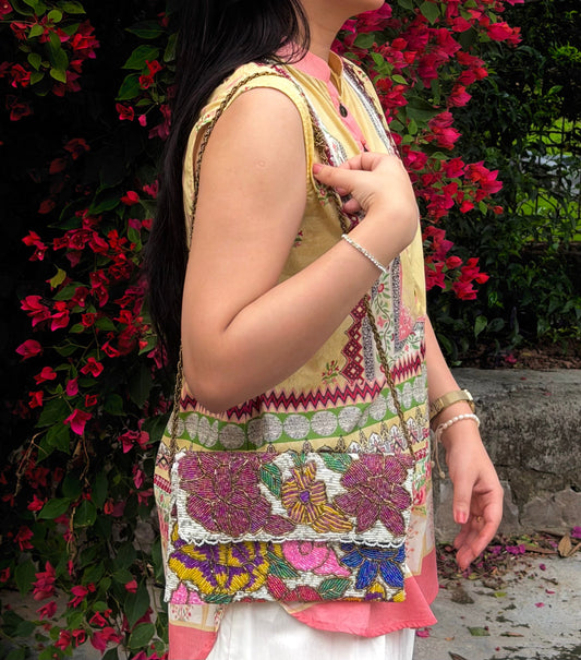Hand beaded Multi floral Clutch