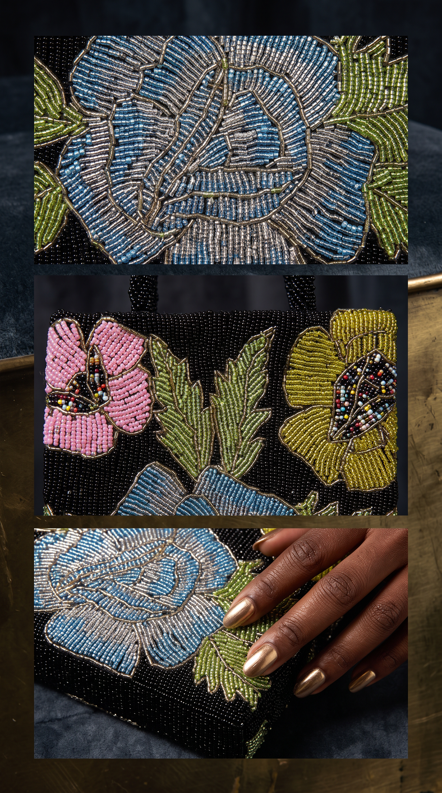 Black floral Beaded Handmade Bag | Evening bag