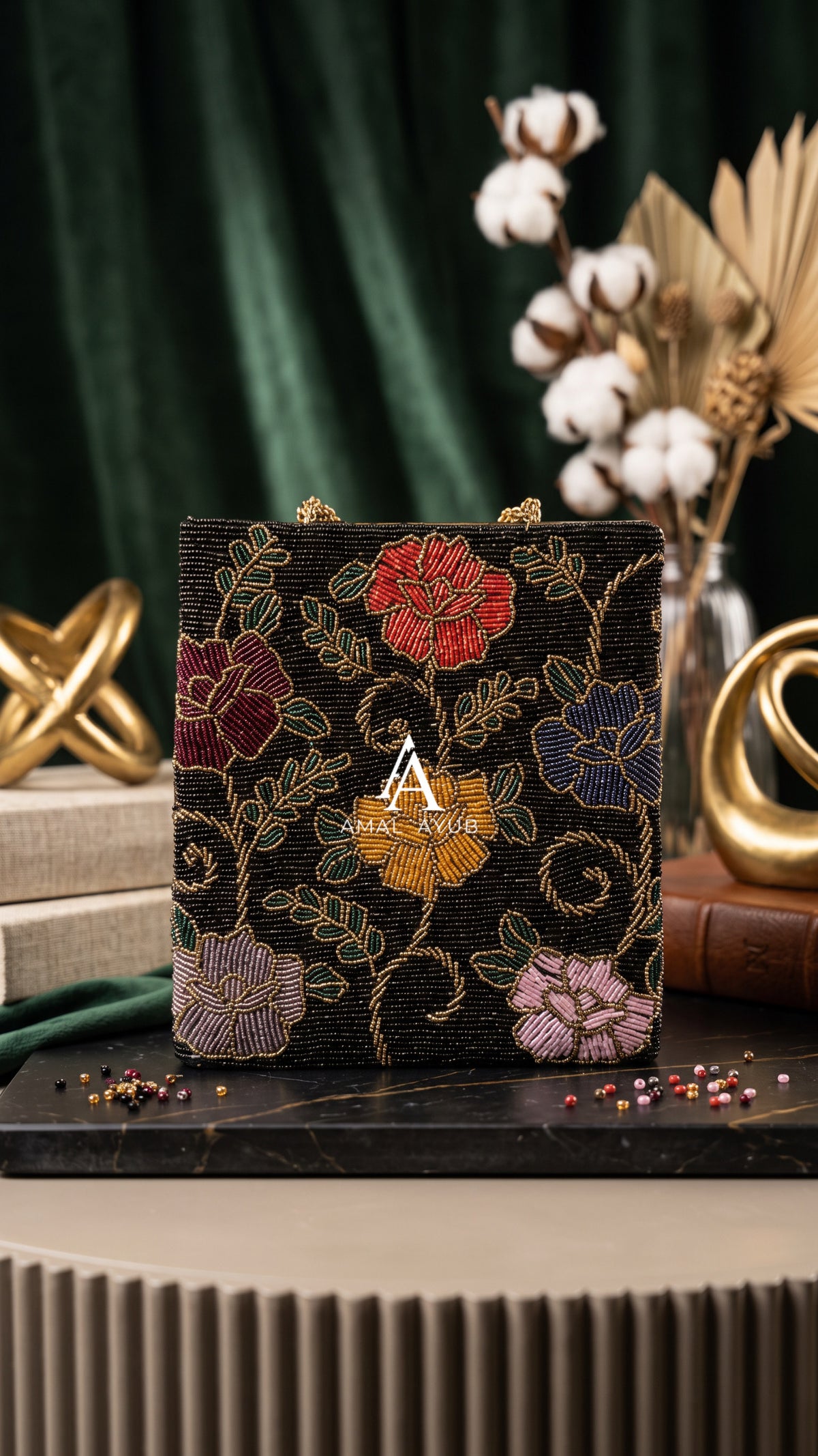 Black Beaded Handmade Floral Bag | weddings and Parties