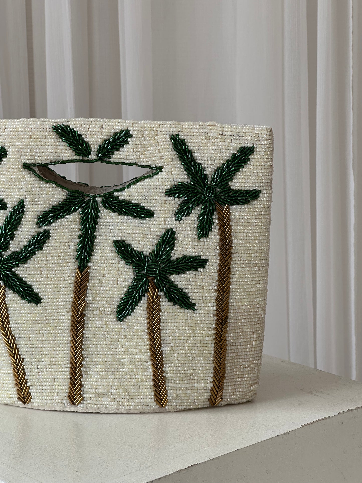 Beige tropical leaf embellished bag