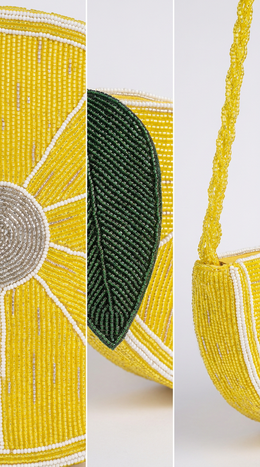 Lemon Slice Beaded Clutch – Handmade Statement Bag
