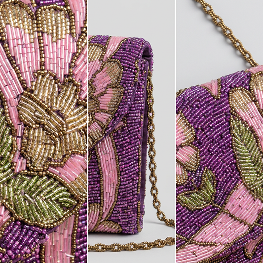 Beaded Handbag Floral Premium Clutch | Weddings and Parties
