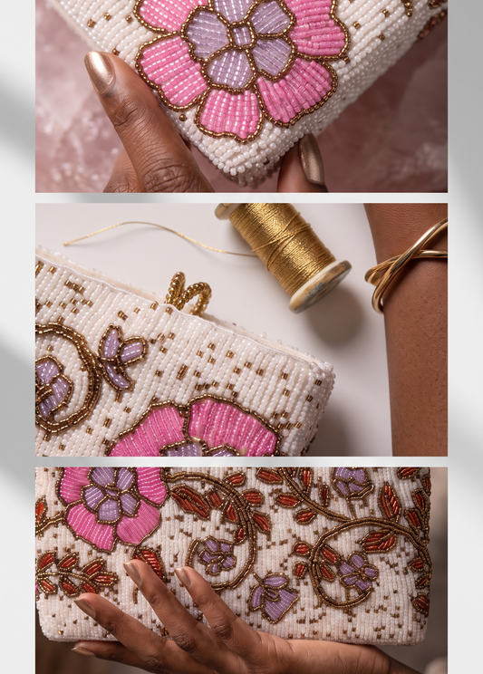 Ivory Multi Floral beaded handbag | Parties and Weddings