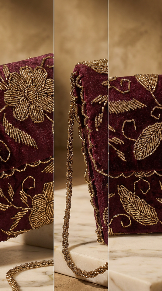 Maroon Handmade clutch | Perfect for weddings and parties