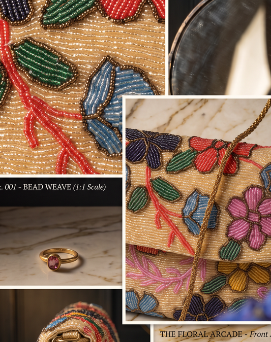 Beaded Golden Multi floral clutch | Weddings and Parties