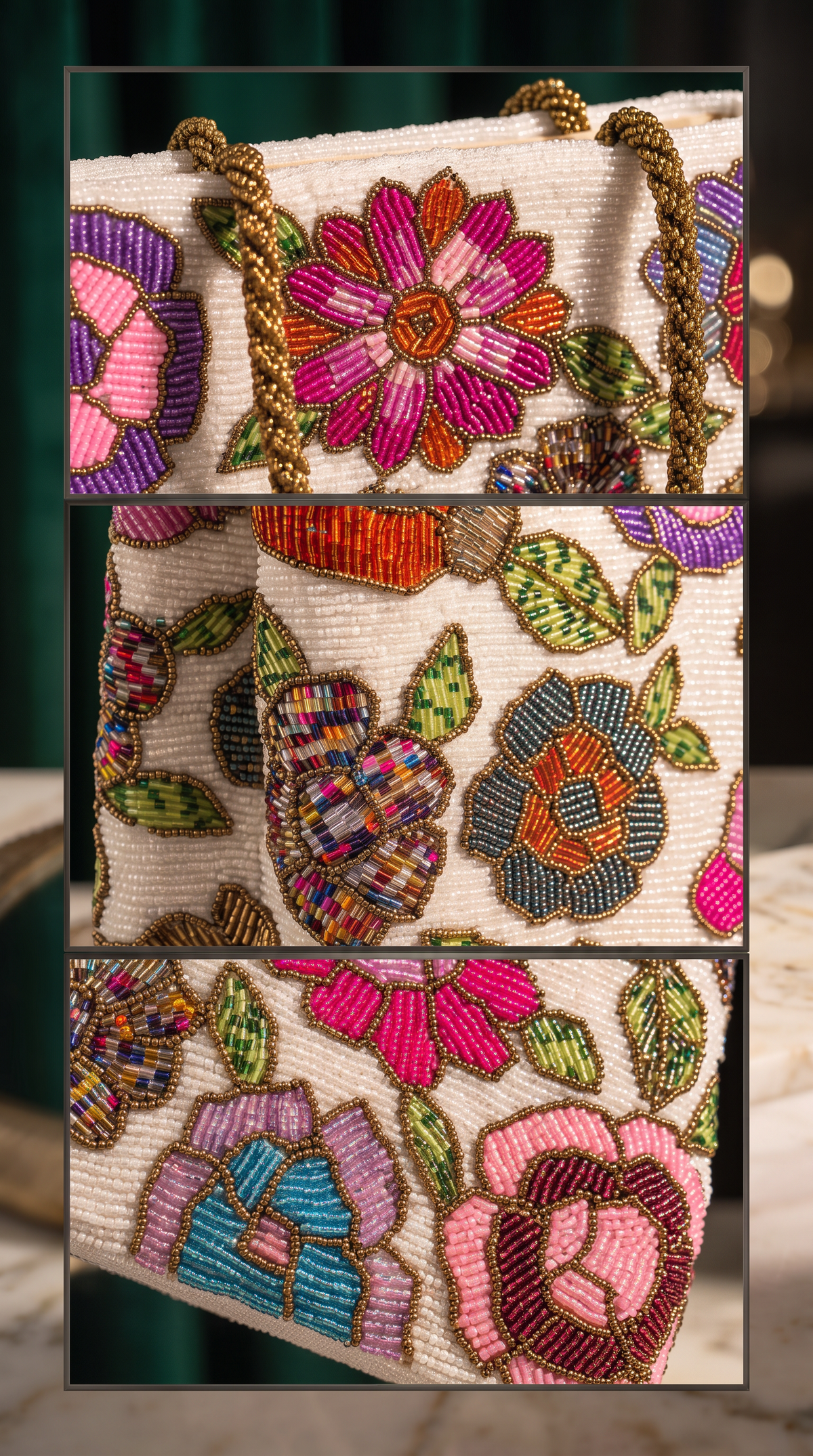 Beaded Floral Evening Bag with Pink Roses | Parties and Weddings | Amal Ayub