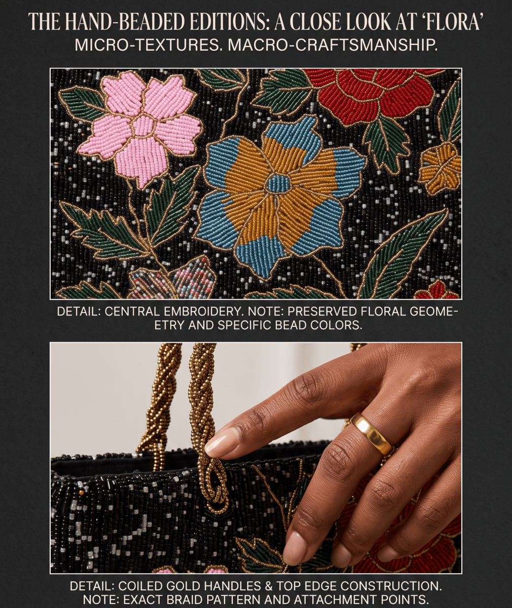 Beaded Black Multi Color Floral Handmade bag - Amal Ayub