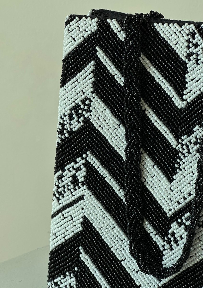 Black and white beaded designer clutch - Amal Ayub
