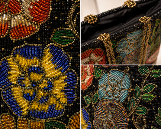 Black Noir Botanica Beaded Handbag - Amal Ayub