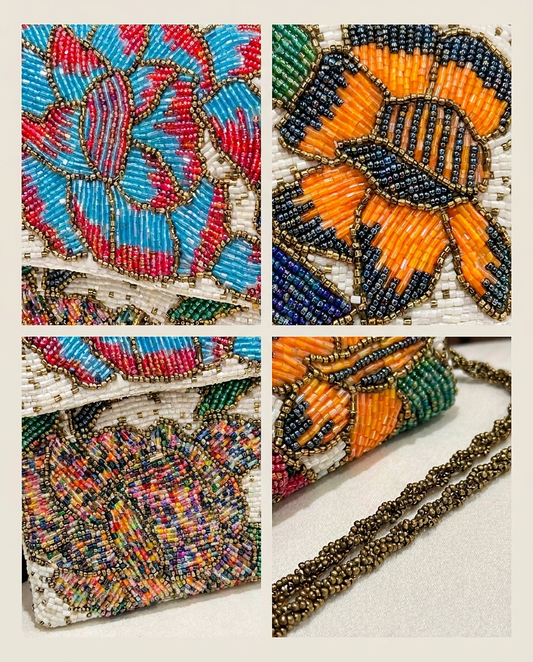 Blooming beads Multi Floral Hand Beaded Clutch - Amal Ayub