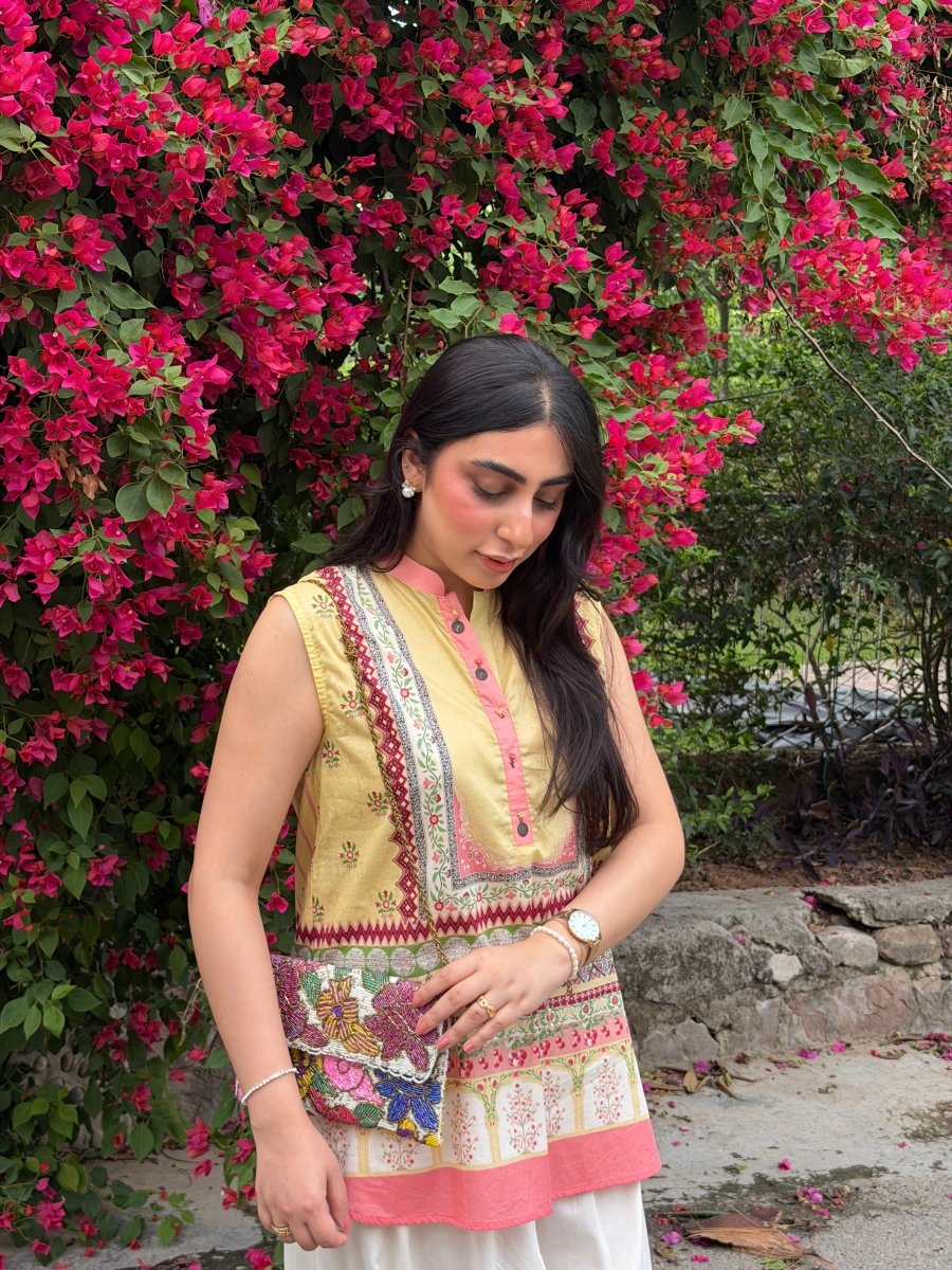 Hand beaded Multi floral Clutch - Amal Ayub