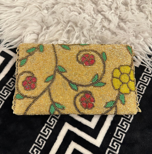 Handmade Gold Multi Floral Clutch | Evening Purse | Amal Ayub - Amal Ayub