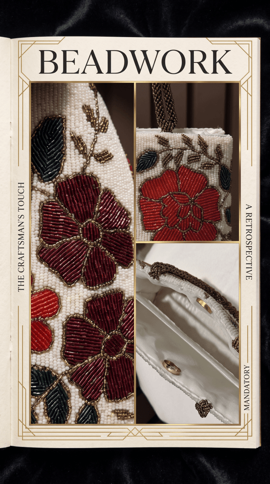 Ivory Floral Beaded Handbag | Luxury Wedding & Festive Bag - Amal Ayub