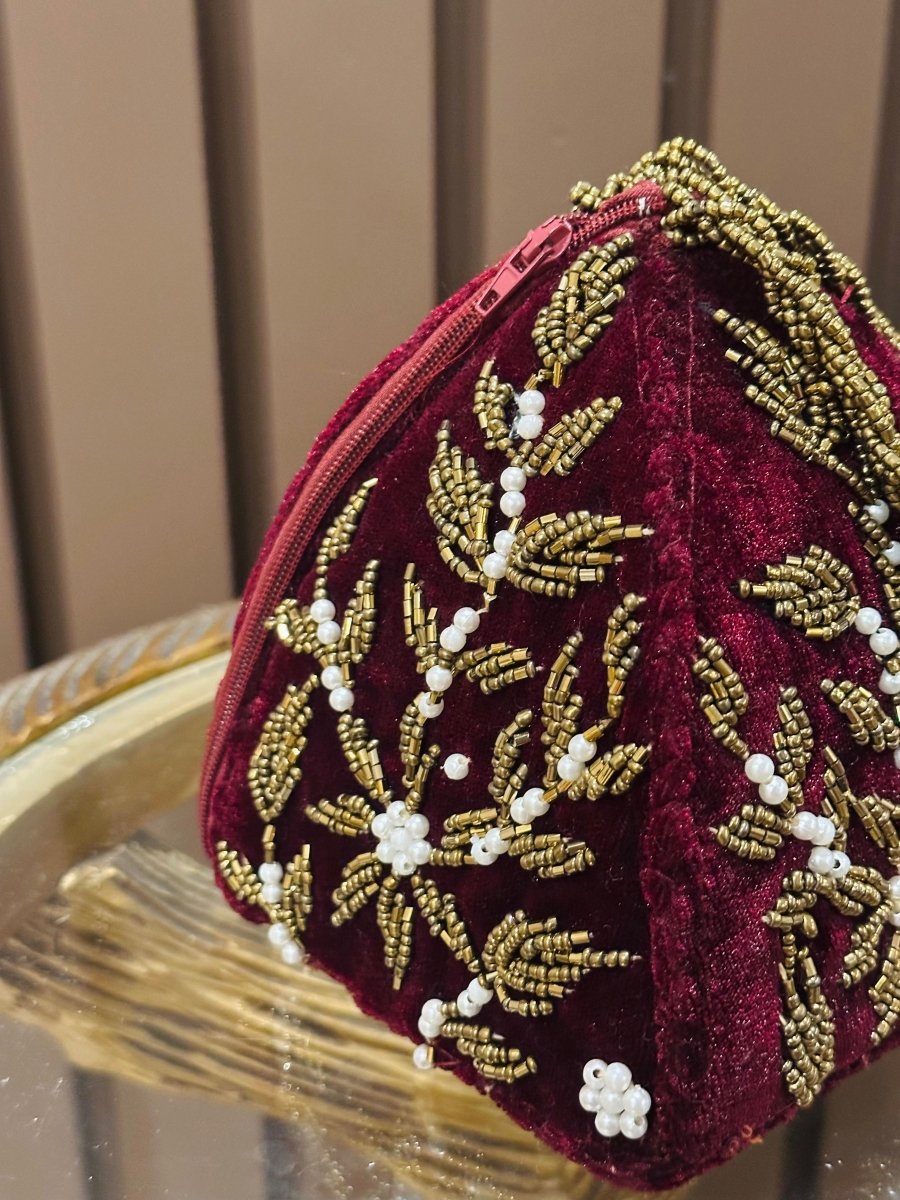 Maroon potli clutch handmade Pakistan - Amal Ayub