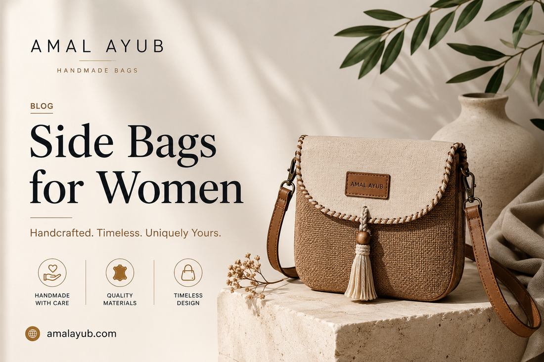 Handmade side bag for college girls in Pakistan by Amal Ayub