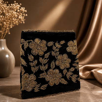 Black & Golden – Velvet Beaded Handmade bag
