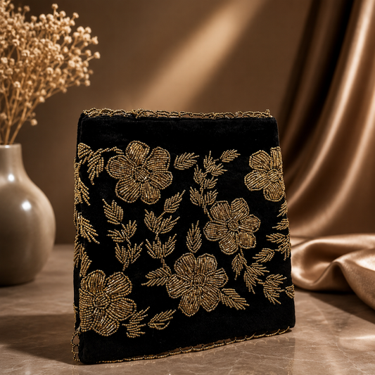 Black & Golden – Velvet Beaded Handmade bag