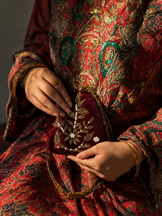Maroon potli clutch handmade Pakistan