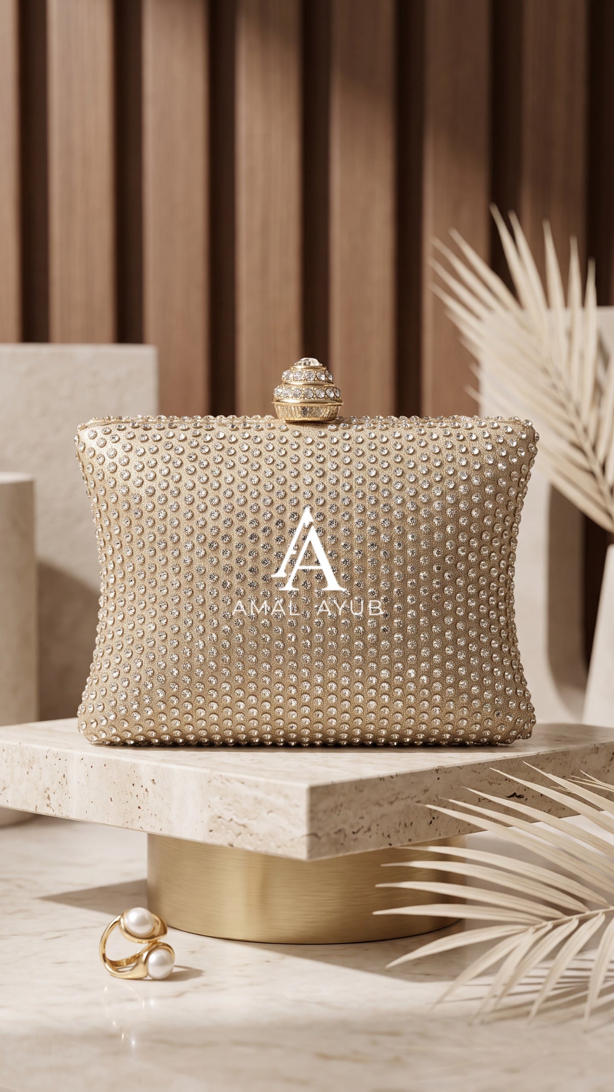 Swarovski Golden Evening Clutch Bag | Bridal & Party Clutch – Amal Ayub