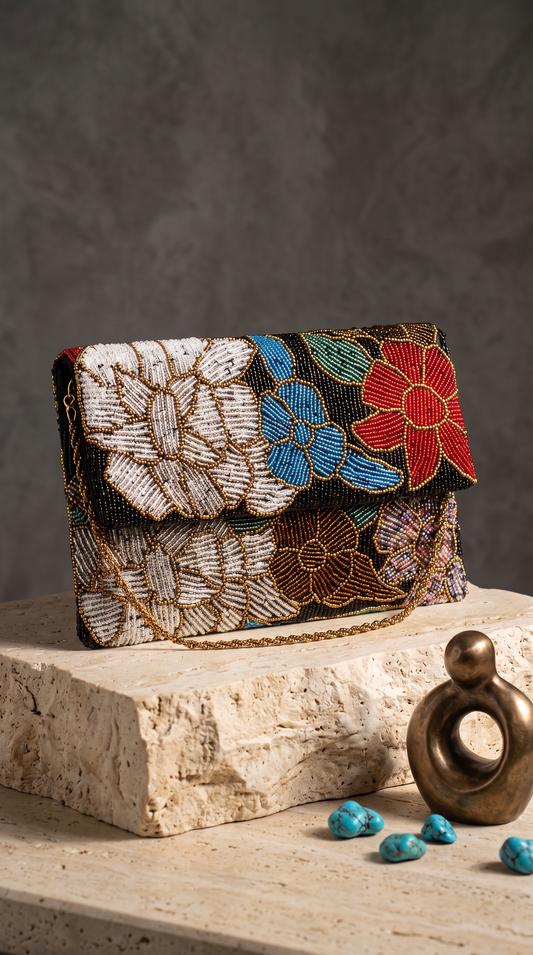 Handcrafted Black Luxury Clutch | Shoulder bag | Evening Purse