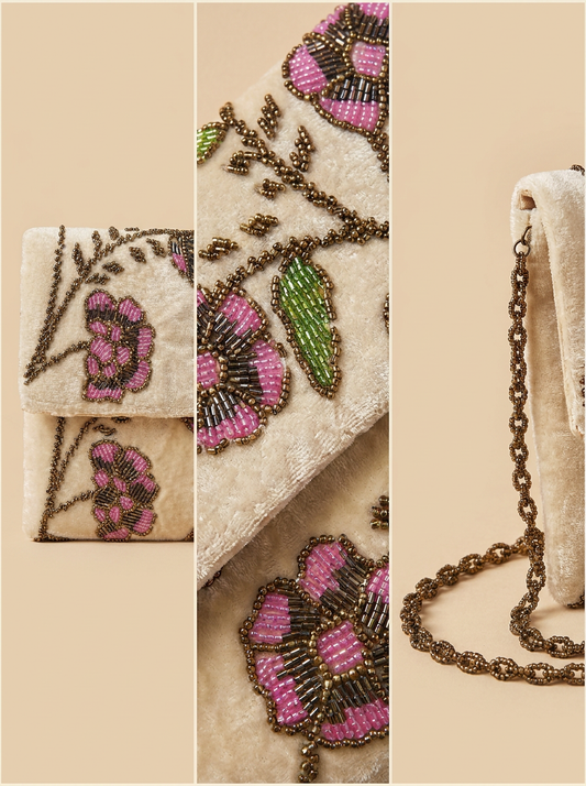 Blush Garden Beaded Velvet Clutch