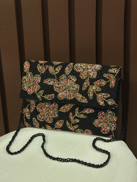 Noir Tapestry Handcrafted Beaded Evening Clutch | Amal Ayub