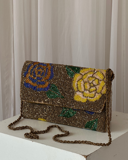Gold brown structured embellished bag