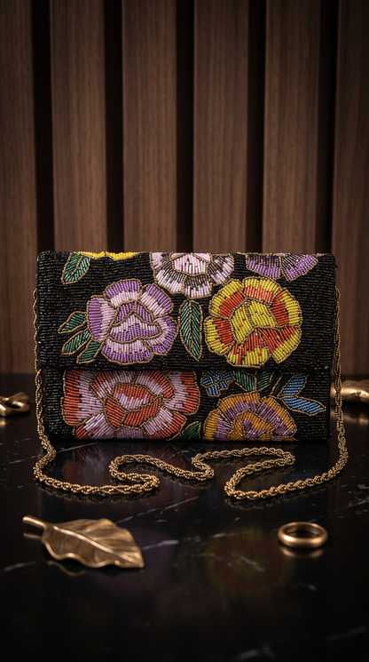 Black beaded Handmade Clutch | Wedding and Parties