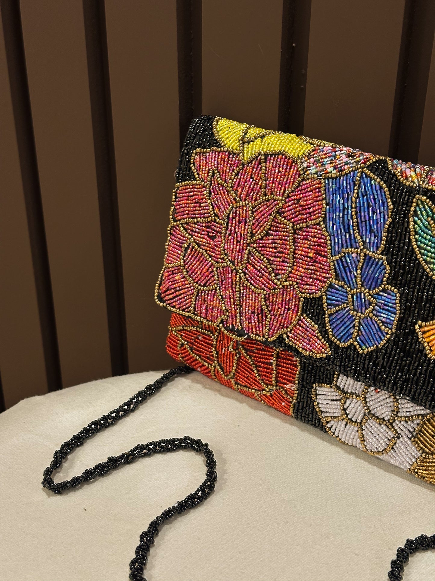 Black Noir Garden Floral Beaded Evening Clutch | Amal Ayub