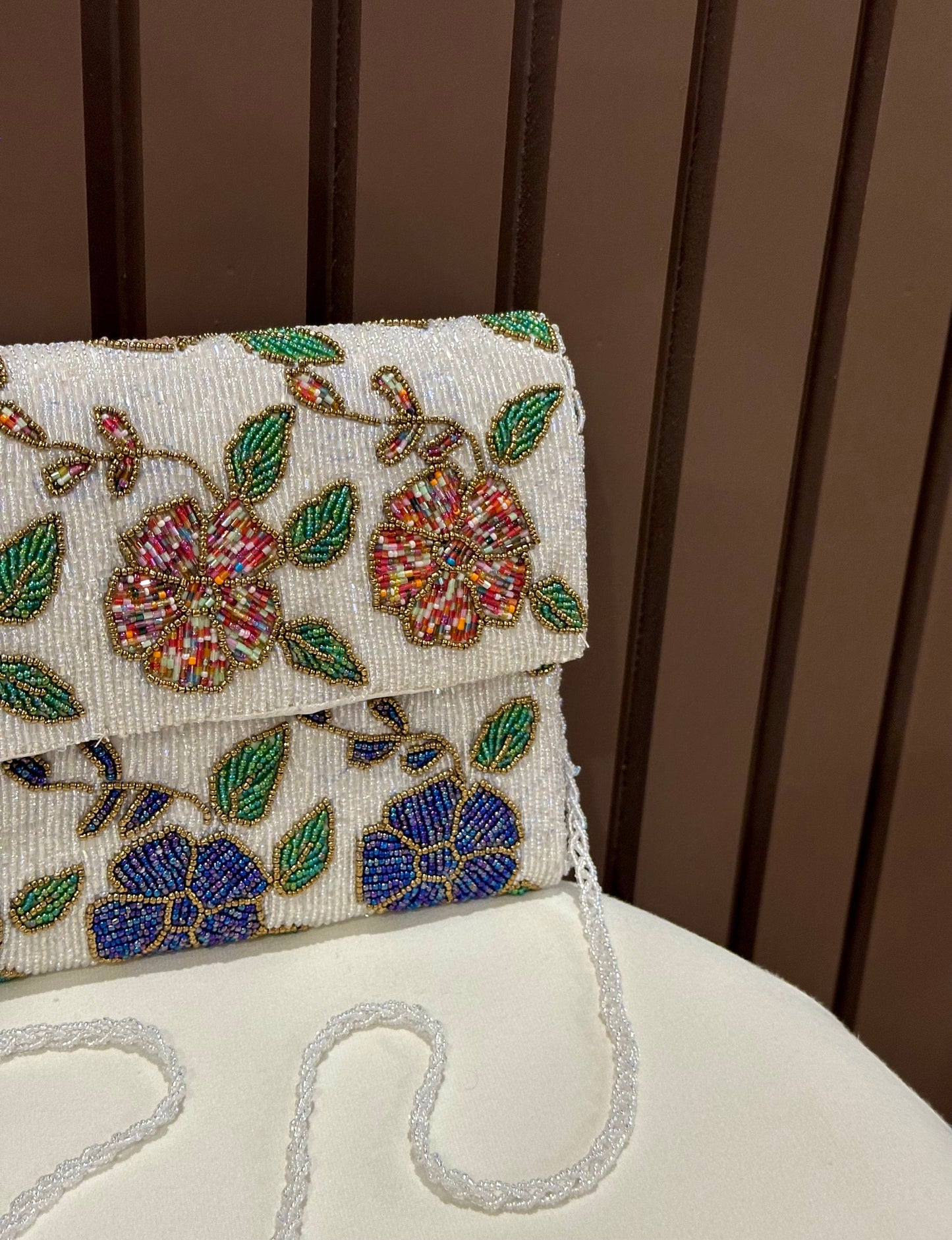 Handmade White Floral clutch | Evening bag for girls | Festive purse | Wedding | Party