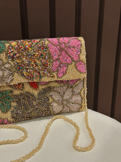 Handcrafted Floral Beaded Clutch Bag | Amal Ayub