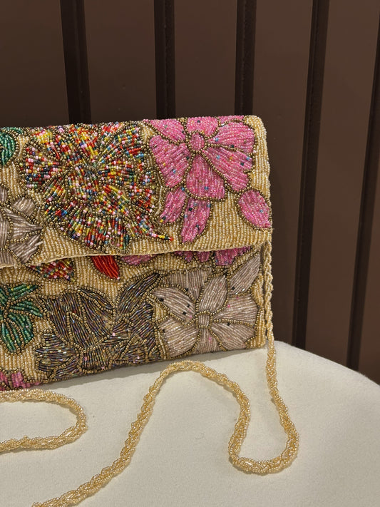 Handcrafted Floral Beaded Clutch Bag | Amal Ayub