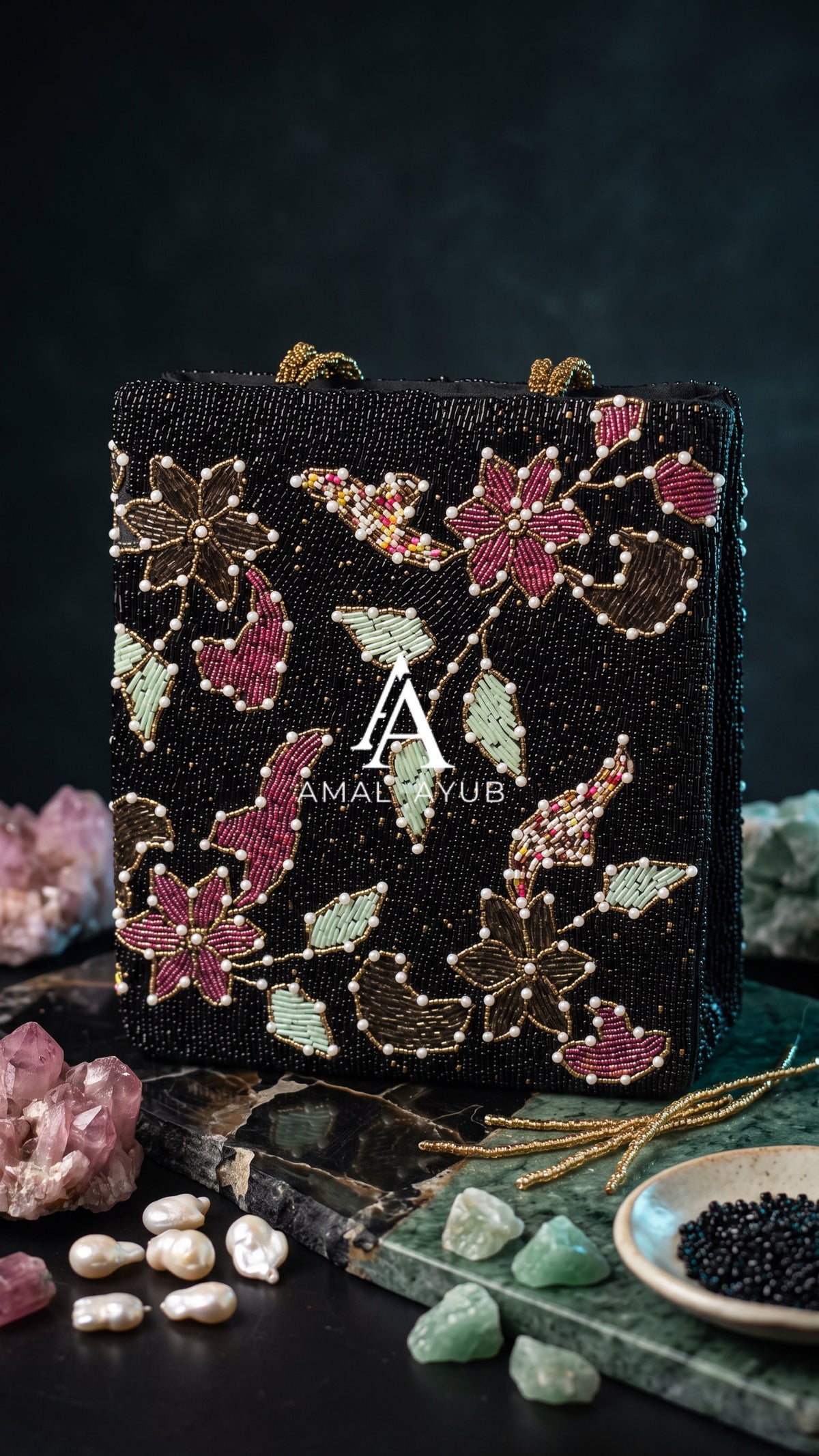 Beaded Black Pearl Evening Bag for Weddings & Parties | Amal Ayub