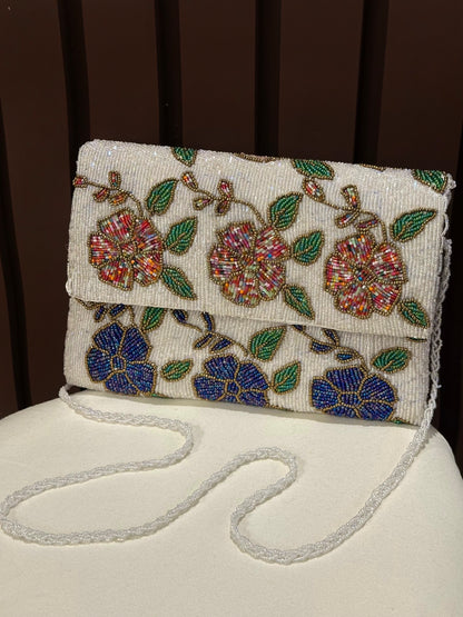 Handmade White Floral clutch | Evening bag for girls | Festive purse | Wedding | Party