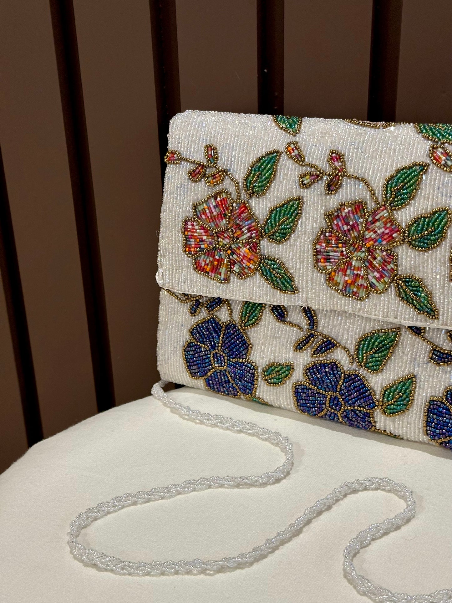 Handmade White Floral clutch | Evening bag for girls | Festive purse | Wedding | Party