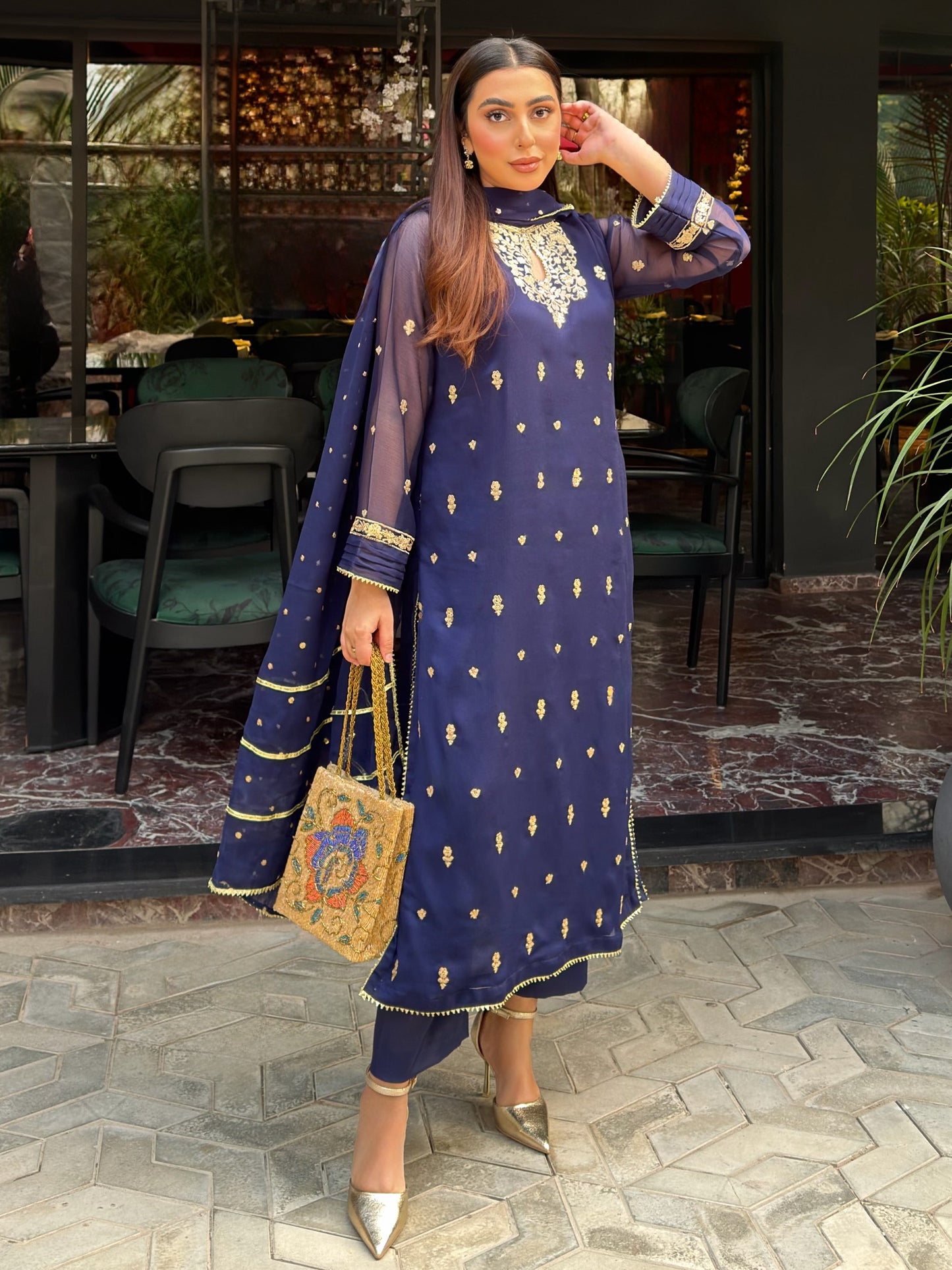 Gold beaded bridal purse pakistan