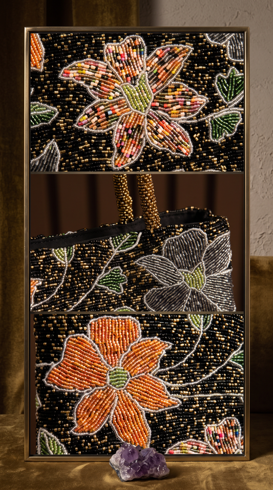 Black Golden Garden Hand-Beaded Handbag | Parties & Weddings| Amal Ayub