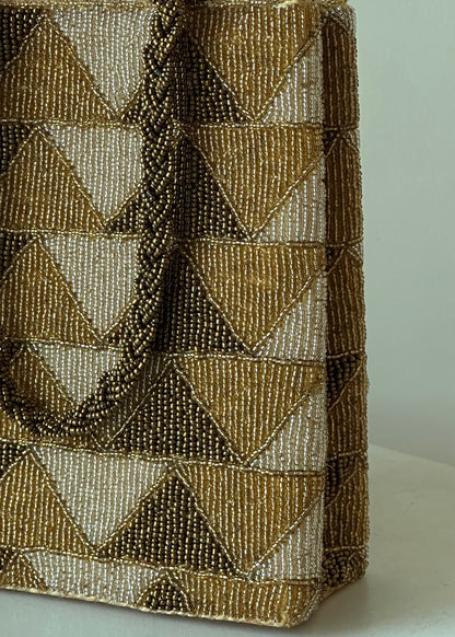 Gold copper geometric beaded clutch