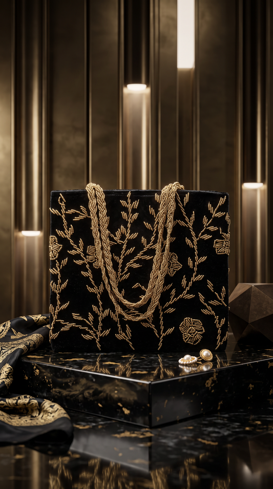 Beaded Black Velvet Handbag  Bag | Parties | Weddings