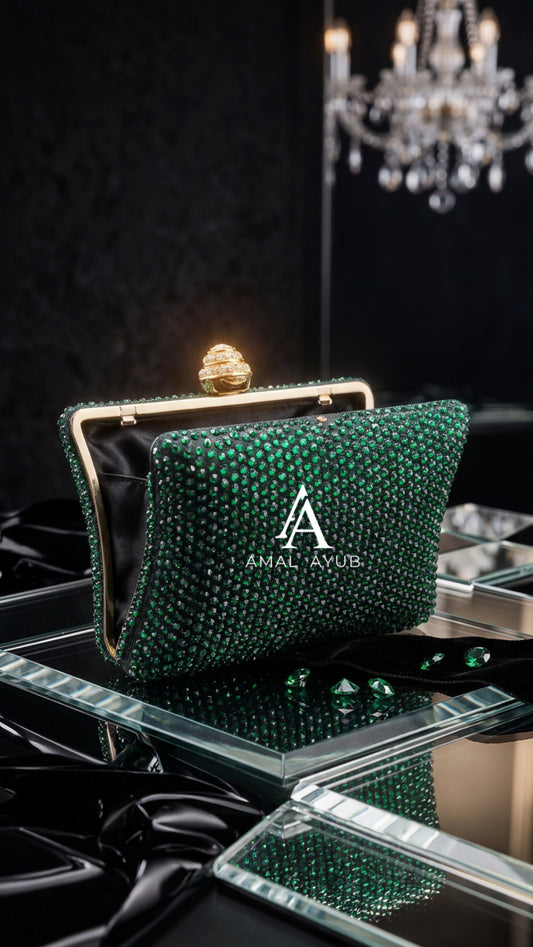 Swarovski Emerald Green Evening Clutch Bag | Amal Ayub