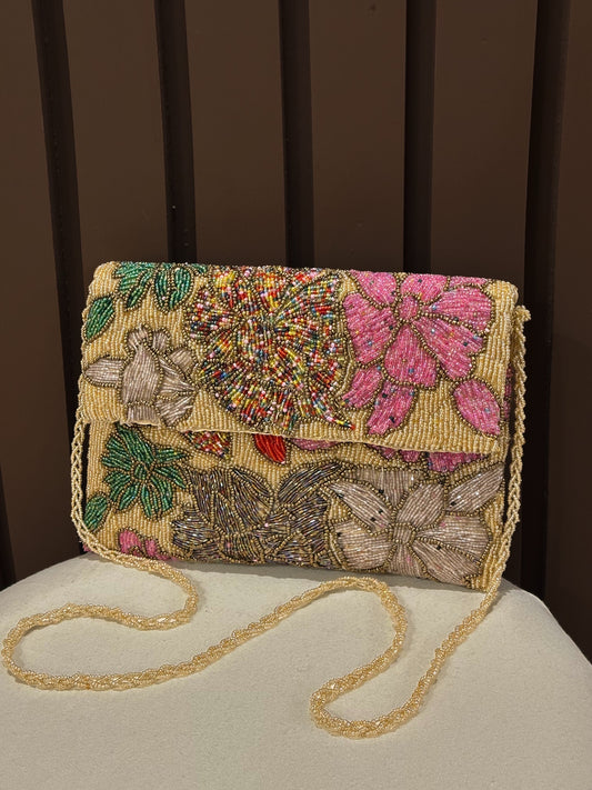 Handcrafted Floral Beaded Clutch Bag | Amal Ayub