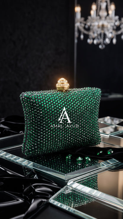 Swarovski Emerald Green Evening Clutch Bag | Amal Ayub