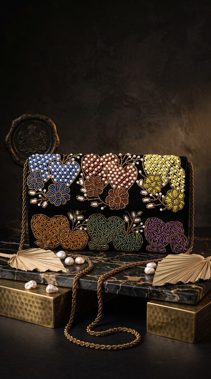 Beaded Colorful Pineapple Beaded Clutch – Handmade Pearl & Beadwork Bag
