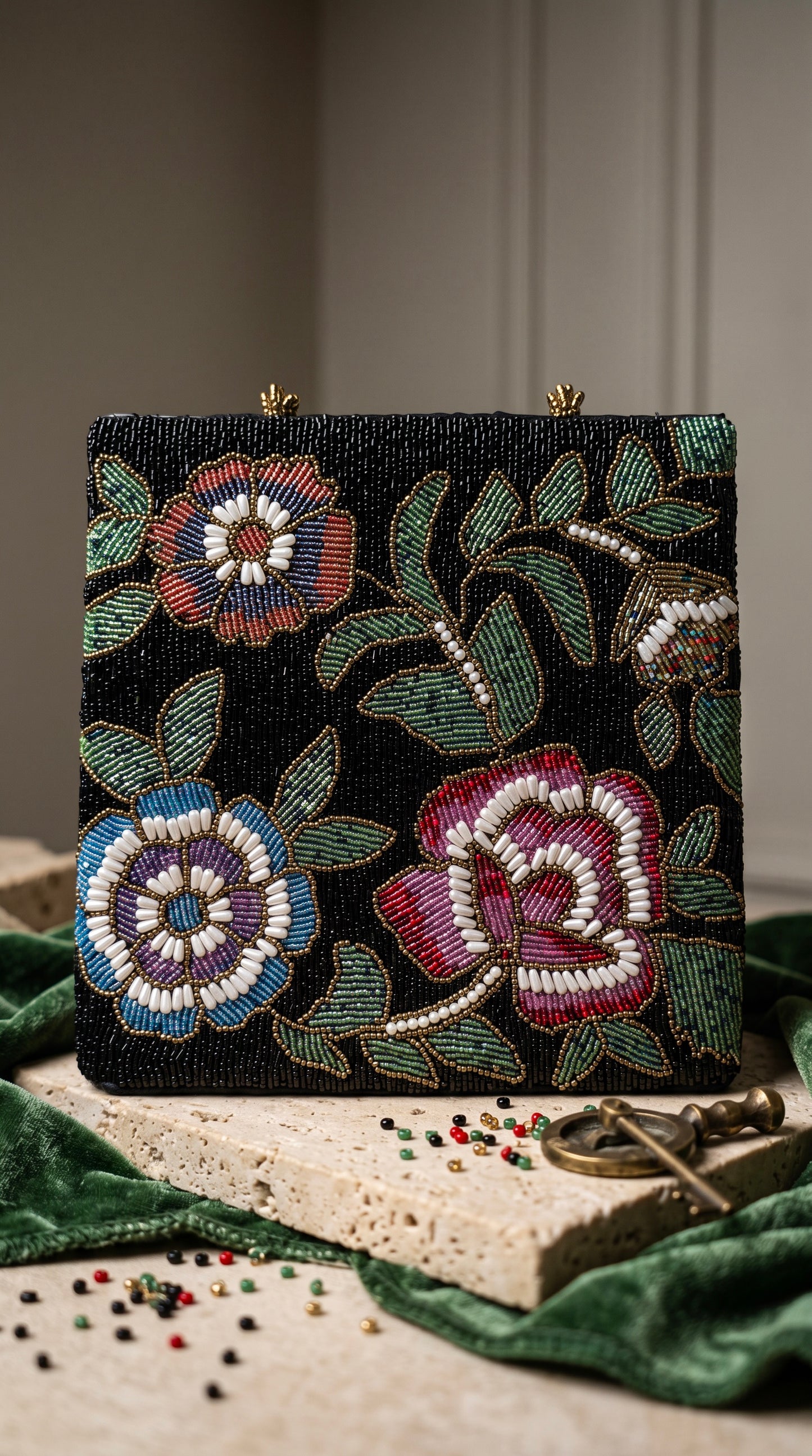 Beaded Black Pearl Floral Bag | Evening Bag | Wedding bag