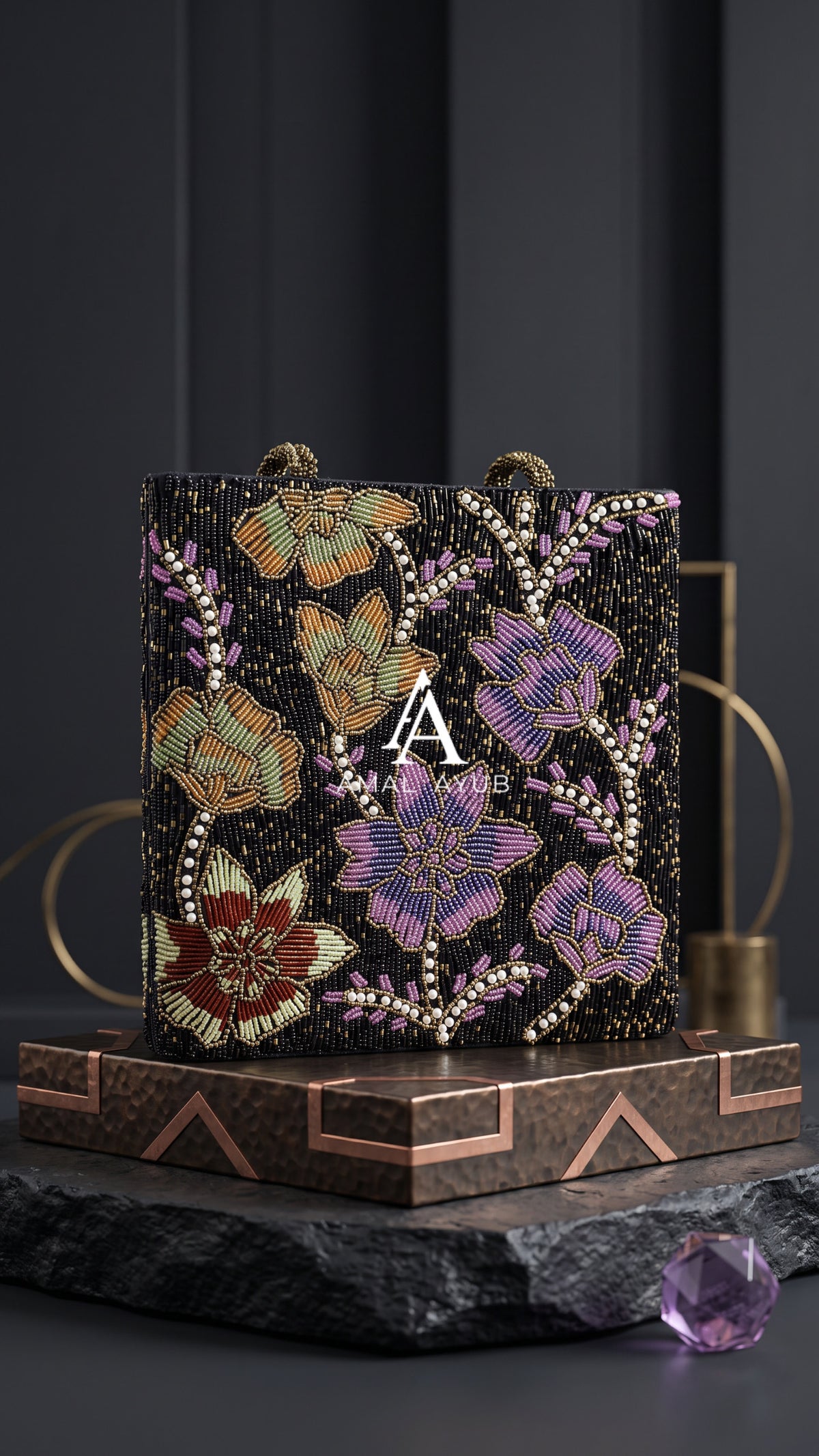 Black Lavender | Midnight Garden Hand-Beaded Tote Bag  | Amal Ayub